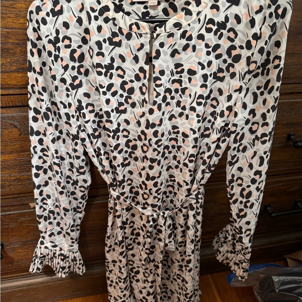 LOFT Black and Pink Leopard Print Dress